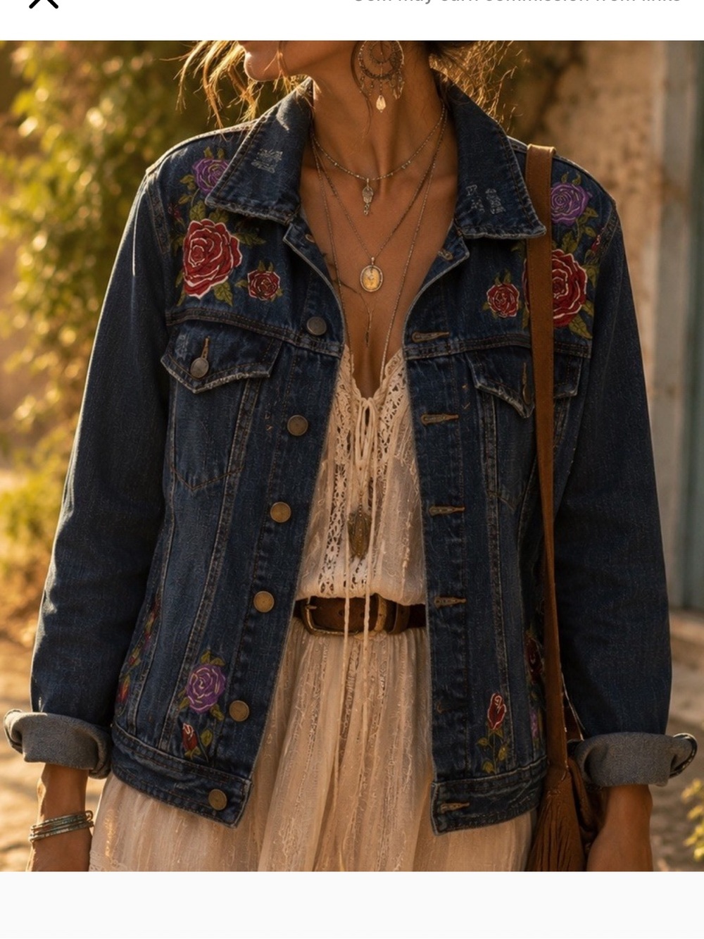 Blank NYC Floral Embroidered Dark Vintage Wash Button Front Denim Jacket• Small